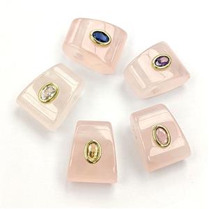 Natural Pink Rose Quartz Pendant Pave Zirconia Mixed, approx 16-20mm, 4mm hole [GM27749]