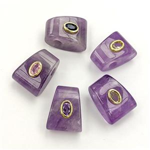 Natural Purple Amethyst Pendant Pave Zirconia Mixed, approx 16-20mm, 4mm hole [GM27750]