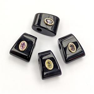 Natural Black Obsidian Pendant Pave Zirconia Mixed, approx 16-20mm, 4mm hole [GM27752]