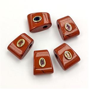 Natural Red Jasper Pendant Pave Zirconia Mixed, approx 16-20mm, 4mm hole [GM27753]