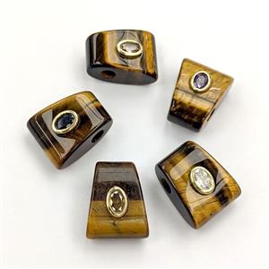 Natural Tiger Eye Stone Pendant Pave Zirconia Mixed, approx 16-20mm, 4mm hole [GM27754]