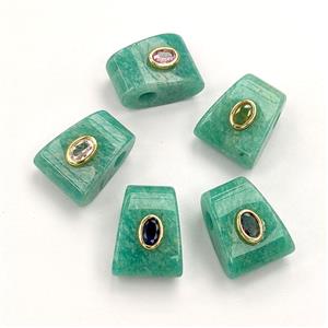 Green Amazonite Pendant Pave Zirconia Mixed, approx 16-20mm, 4mm hole [GM27756]