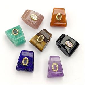 Natural Gemstone Pendant Pave Zirconia Mixed, approx 16-20mm, 4mm hole [GM27758]