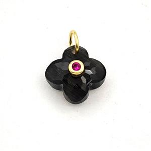 Black Cats Eye Glass Clover Pendant Pave Zirconia, approx 12mm [GM27801]