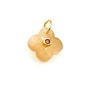 Peach Cats Eye Glass Clover Pendant Pave Zirconia, approx 12mm [GM27803]