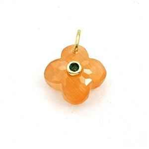 Orange Cats Eye Glass Clover Pendant Pave Zirconia, approx 12mm [GM27804]