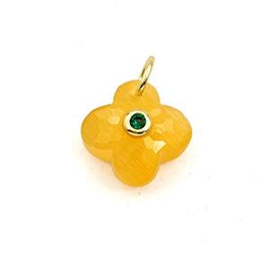 Golden Cats Eye Glass Clover Pendant Pave Zirconia, approx 12mm [GM27805]