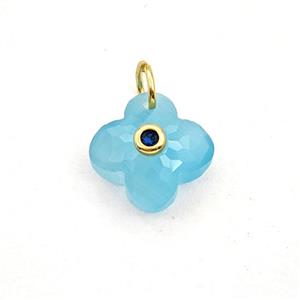 Blue Cats Eye Glass Clover Pendant Pave Zirconia, approx 12mm [GM27806]