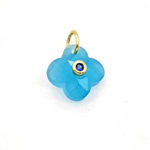 Blue Cats Eye Glass Clover Pendant Pave Zirconia, approx 12mm [GM27807]