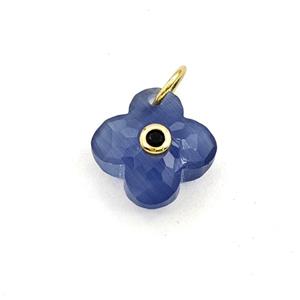 Blue Cats Eye Glass Clover Pendant Pave Zirconia, approx 12mm [GM27808]