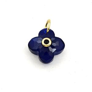 Darkblue Cats Eye Glass Clover Pendant Pave Zirconia, approx 12mm [GM27809]