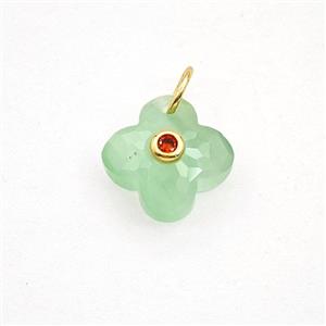 Lt.green Cats Eye Glass Clover Pendant Pave Zirconia, approx 12mm [GM27810]