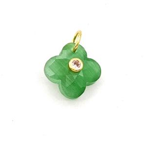 Green Cats Eye Glass Clover Pendant Pave Zirconia, approx 12mm [GM27811]
