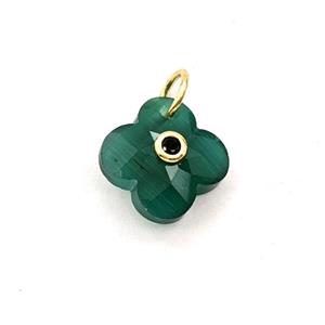 PeacockGreen Cats Eye Glass Clover Pendant Pave Zirconia, approx 12mm [GM27812]