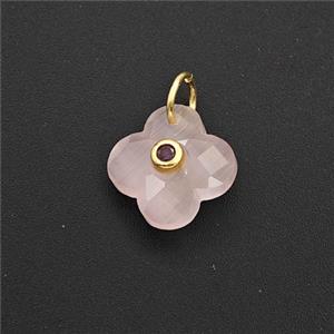 Pink Cats Eye Glass Clover Pendant Pave Zirconia, approx 12mm [GM27816]
