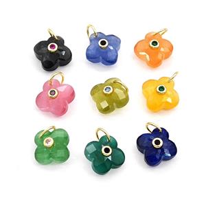 Cats Eye Glass Clover Pendant Pave Zirconia Mixed, approx 12mm [GM27817]