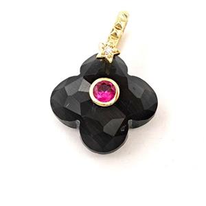 Black Cats Eye Glass Clover Pendant Pave Zirconia, approx 18mm [GM27818]