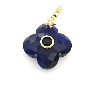 Darkblue Cats Eye Glass Clover Pendant Pave Zirconia, approx 18mm [GM27820]