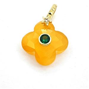 Golden Cats Eye Glass Clover Pendant Pave Zirconia, approx 18mm [GM27825]