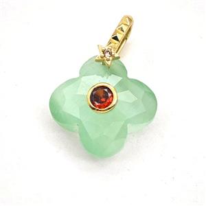 Lt.green Cats Eye Glass Clover Pendant Pave Zirconia, approx 18mm [GM27826]