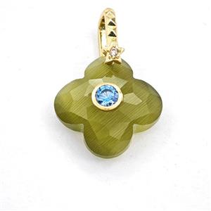 Oliver Cats Eye Glass Clover Pendant Pave Zirconia, approx 18mm [GM27830]