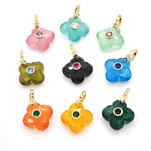 Cats Eye Glass Clover Pendant Pave Zirconia Mixed, approx 18mm [GM27831]