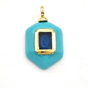 Blue Dye Turquoise Hexagon Pendant Pave Zirconia, approx 15-20mm [GM27835]
