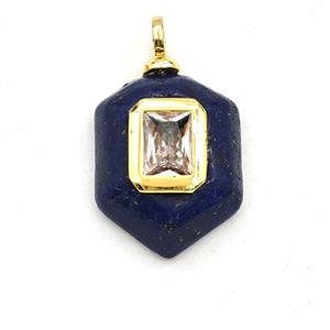 Blue Lapis Lazuli Hexagon Pendant Pave Zirconia, approx 15-20mm [GM27837]