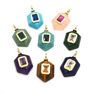 Gemstone Hexagon Pendant Pave Zirconia Mixed, approx 15-20mm [GM27841]