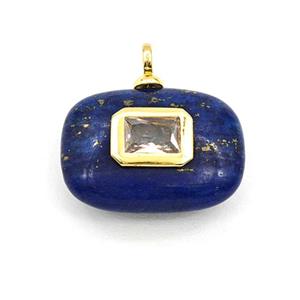 Blue Lapis Lazuli Rectangle Pendant Pave Zirconia, approx 17-23mm [GM27843]