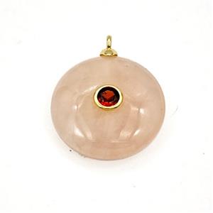 Pink Rose Quartz Coin Pendant Pave Zirconia, approx 25mm [GM27851]
