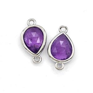 Purple Amethyst Teardrop Connector Faceted, approx 8-10mm [GM27948]