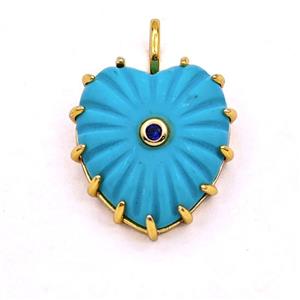 Blue Synthetic Turquoise Heart Pendant Pave Zirconia Ribbed, approx 20-22mm [GM27977]