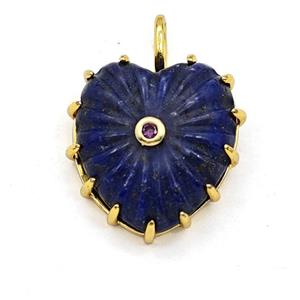 Blue Lapis Lazuli Heart Pendant Pave Zirconia Ribbed, approx 20-22mm [GM27979]