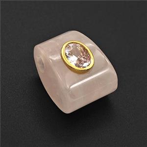 Pink Rose Quartz Pendant Pave Zirconia, approx 15-20mm, 4mm hole [GM27988]
