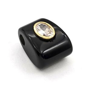 Black Obsidian Pendant Pave Zirconia, approx 15-20mm, 4mm hole [GM27989]