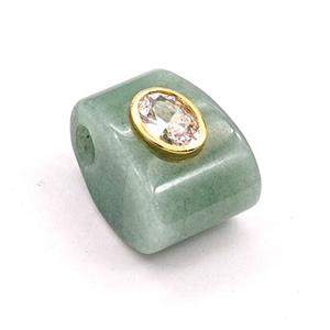 Green Aventurine Pendant Pave Zirconia, approx 15-20mm, 4mm hole [GM27990]