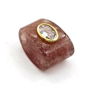 Pink Strawberry Quartz Pendant Pave Zirconia, approx 15-20mm, 4mm hole [GM27991]