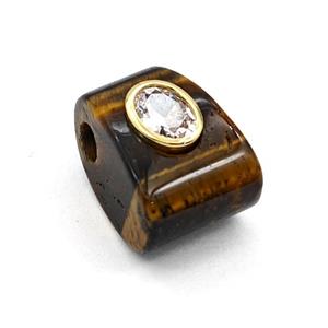 Tiger Eye Stone Pendant Pave Zirconia, approx 15-20mm, 4mm hole [GM27994]