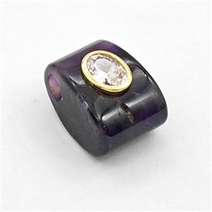 Purple Amethyst Pendant Pave Zirconia, approx 15-20mm, 4mm hole [GM27996]