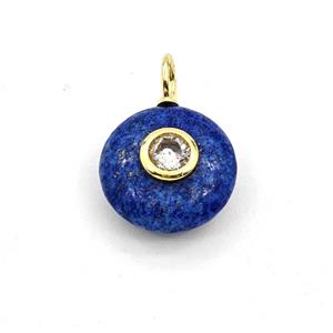 Blue Lapis Button Pendant Pave Zirconia, approx 16mm [GM28013]