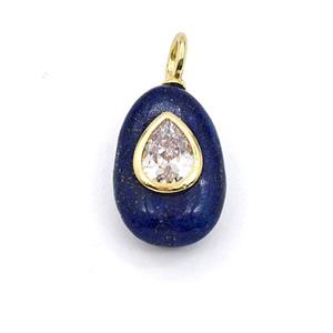 Blue Lapis Lazuli Teardrop Pendant Pave Zirconia, approx 13-19mm [GM28014]