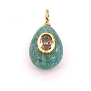 Green Amazonite Teardrop Pendant Pave Zirconia, approx 13-18mm [GM28015]