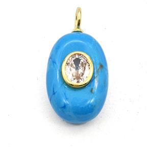 Blue Synthetic Turquoise Oval Pendant Pave Zirconia, approx 15-23mm [GM28063]