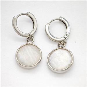Clear Quartz Copper Hoop Earrings Circle Platinum Plated, approx 14mm, 14mm dia [GR10859]