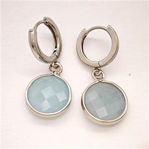 Blue Aquamarine Copper Hoop Earrings Circle Platinum Plated, approx 14mm, 14mm dia [GR10861]