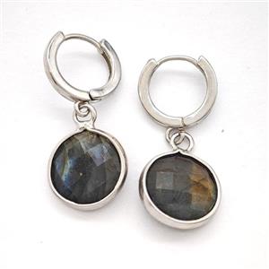 Labradorite Copper Hoop Earrings Circle Platinum Plated, approx 14mm, 14mm dia [GR10862]