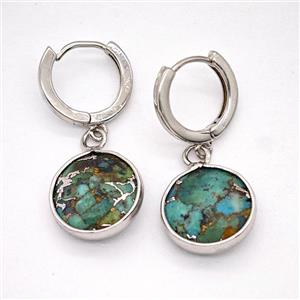 Mosaic Turquoise Copper Hoop Earrings Circle Platinum Plated, approx 14mm, 14mm dia [GR10863]