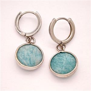 Green Amazonite Copper Hoop Earrings Circle Platinum Plated, approx 14mm, 14mm dia [GR10864]