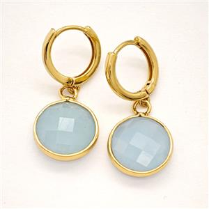 Blue Aquamarine Copper Hoop Earrings Circle Gold Plated, approx 14mm, 14mm dia [GR10867]